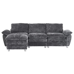 Glenridge 101 Modern Deep 3 Seater Sofa with Ottoman - Dark Grey Polyester 