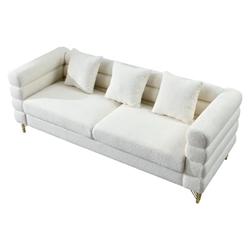 Luminari 81" Sectional Sofa - 3 Seater Reversible - Ivory Teddy - Streamline Modern Design 