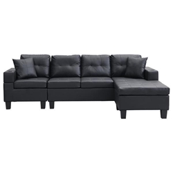 Kairosphere 96" Sectional Sofa Set for Living Room with L Shape Chaise Lounge - Cup Holder - Left or Right Hand Chaise - Modern 4 Seat - Black 