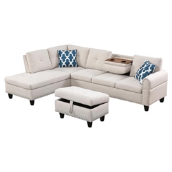 Rancho Mirage 98" Sectional Sofa with Chaise and Ottoman - Beige Linen 