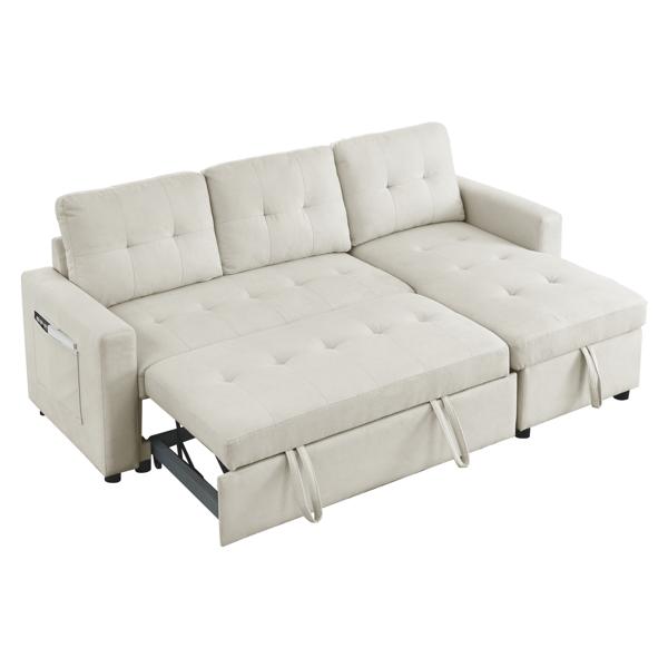 Auroridge 78" Sleeper Sofa Bed - Reversible Sectional with Storage Chaise and Side Storage Bag - Beige 