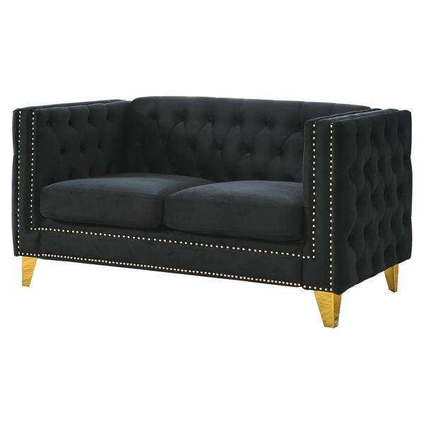 Velurian 58" Loveseat - Black Velvet - Solid Wood Frame 