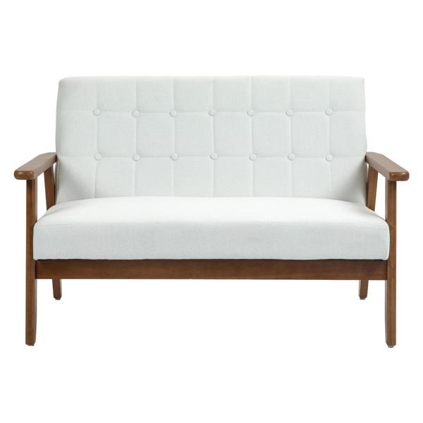 Briarbour 44" Loveseat - Beige Linen Fabric - Brown Rubber Wood Legs 