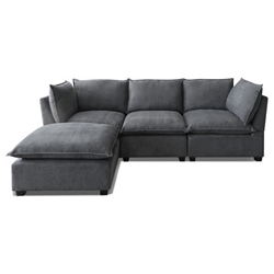 Ryvok 99" Modern Sectional Sofa - 5 Seat Reversible with Convertible Ottoman - Grey Linen Fabric 