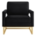 Lyriq Accent Chair with Gold Metal Base - Black Velvet - Open Armrests