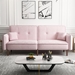 Bloomstead Convertible Sofa Bed - Velvet Pink - Wood Legs - CAB2880