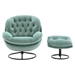 Terraverd Accent Chair with Ottoman - Teal Velvet - Black Metal Legs - CAB2882