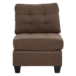 Yonderview Armless Chair - Coffee Linen Like Fabric - Tufted Cushion - Nailheads - Wood Legs 