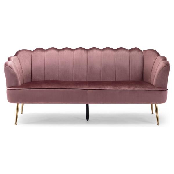 Brocade 76" 3 Seater Sofa - Blush Velvet - Gold Finish Iron Legs 