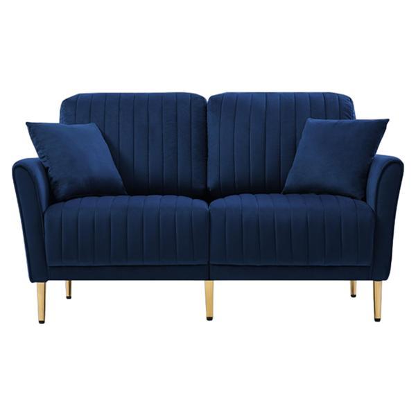 Zephyrion 2 Seater Navy Blue Velvet Round Arm Sofa with Reversible Cushions - Navy Blue Velvet Fabric 