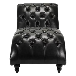 Parker Tufted Armless Chaise Lounge - Black Polyurethane 