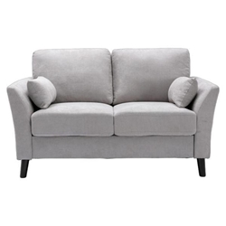 Zelo 57" Loveseat with 2 Accent Pillows - Light Gray Velvet Fabric - Dark Brown Solid Wood Leg 