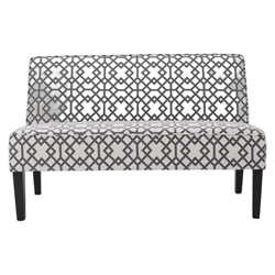 Lynthia Loveseat - Grey and White Geometric Pattern Fabric - Matte Black Finish Legs 