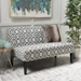 Lynthia Loveseat - Grey and White Geometric Pattern Fabric - Matte Black Finish Legs - CAB2933