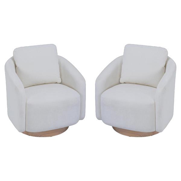 Dovetail Swivel Accent Chair - Ivory Chenille - Nature Base 