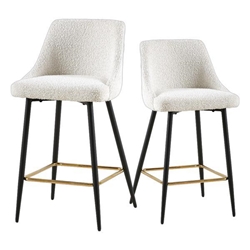 Waverley Beige Swivel Bar Chairs - Boucle Fabric - Matte Black Metal Legs - Set of 2 