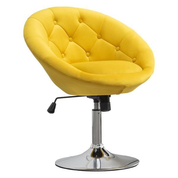 Savoyance Swivel Accent Chair - Yellow Velvet Upholstery - Button-Tufted Back - Chromed Metal Base 