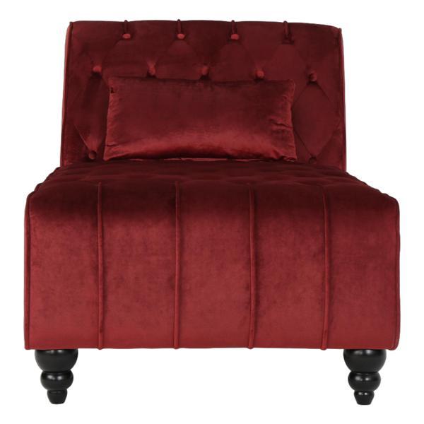 Aerius Tufted Chaise Lounge - Garnet Velvet - Birch Legs 