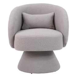 Arlington Swivel Accent Chair - Grey Faux Fur - Wooden Base with 360-Degree Swivel 