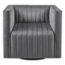 Resonance Channel Tufted Swivel Armchair - Gray Polyester Velvet Fabric - Black Metal Finish Base