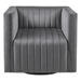 Resonance Channel Tufted Swivel Armchair - Gray Polyester Velvet Fabric - Black Metal Finish Base - CAB2978