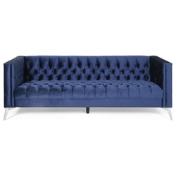 Pulsora 86" Sofa - Blue Fabric - Iron Legs 