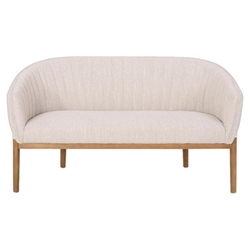 Yancy Loveseat - Beige Fabric - Brown Rubberwood Legs 