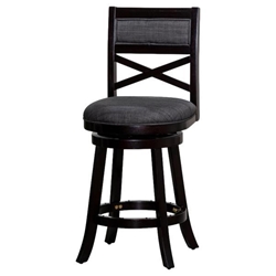 Vynaria 24" Counter Height X-Back Swivel Stool - Espresso Finish - Charcoal Fabric Seat - 24" Seat Height 