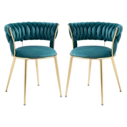 Aurumora Dining Chair - Teal Velvet Upholstery - Golden Metal Legs - Set of 2 