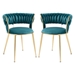 Aurumora Dining Chair - Teal Velvet Upholstery - Golden Metal Legs - Set of 2 - CAB3016