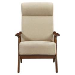 Vitalys Accent Chair - Light Brown Textured Fabric - Solid Rubberwood Frame - Walnut Finish 