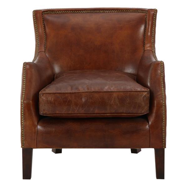 Rory Single Sofa Accent Chair - Vintage Brown Top Grain Leather - Rubber Wood Legs 