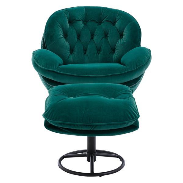 Terraverd Accent Chair with Ottoman - Green Velvet - Black Metal Legs 