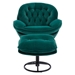 Terraverd Accent Chair with Ottoman - Green Velvet - Black Metal Legs - CAB3040