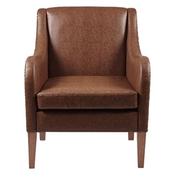 Flarion Accent Chair - Brown Faux Leather - Pecan Finish Legs 