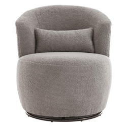 Nirvana Swivel Accent Chair - Grey Plush Round Armchair with 360-Degree Rotation and Metal Base 