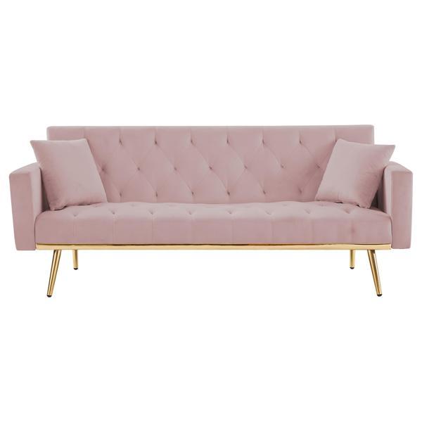 Kilmarnock 73" Convertible Futon Sofa Bed - Pink Velvet - Gold Metal Legs 