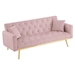 Kilmarnock 73" Convertible Futon Sofa Bed - Pink Velvet - Gold Metal Legs - CAB3054