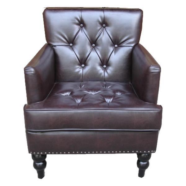 Halozone Harrison Tufted Club Chair - Brown Polyurethane - Birch Wood Legs 