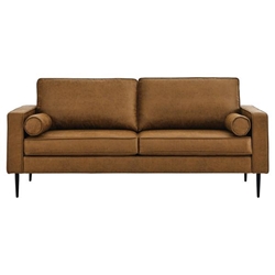 Kompare 79" Mid-Century Modern Sofa - Brown Fabric - Wood Frame 