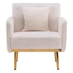 Virella Accent Chair - White Fleece - Gold-Finished Metal Dowel Legs 