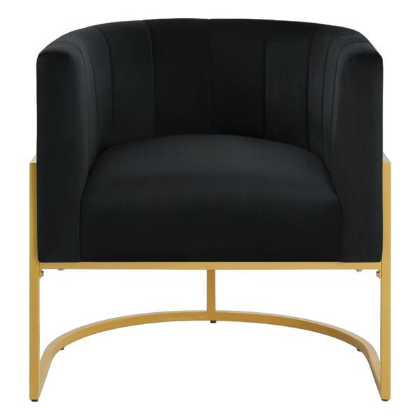 Bijou Accent Chair with Curved Backrest and Golden Metal Stand - Black Velvet 