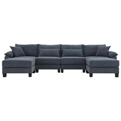 Camberwell 133 Sectional Sofa - Grey Corduroy - Solid Wood Frame and Legs 