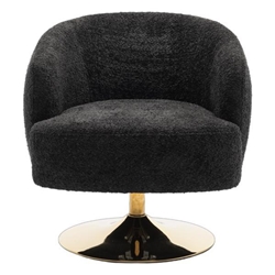 Vylar Accent Swivel Chair - Black Chenille - Gold Metal Round Base 