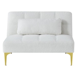 Terra Nova Sofa Bed Futon - White Teddy Fabric - Gold Metal Legs 