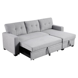 Cascadia 82" Upholstered Pull out Sectional Sofa with Chaise - Light Gray Linen 