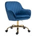 Calanthe 360-Degree Dark Blue Velvet Swivel Chair with High Back - Adjustable Working Chair with Golden Color Base