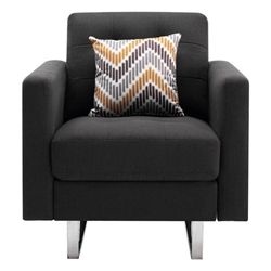 Oceanus 33.5" Dark Gray Linen Fabric Armchair with Metal Legs - Side Pockets - and Pillow 