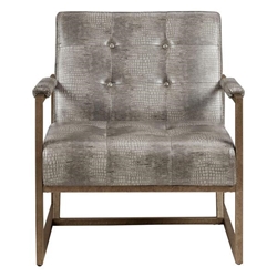 Winnifred Lounge Chair - Grey Snakeskin Patterned Polyurethane - Antique Bronze Finish Frame 