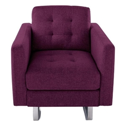 Selenite 33.5" Armchair with Tufted Cushions - Purple Linen Fabric - Metal Legs 